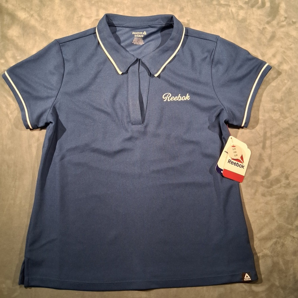 Reebok RBK Womens Small Blue Active Fit Short Sleeve Athletic Pullover Polo Top